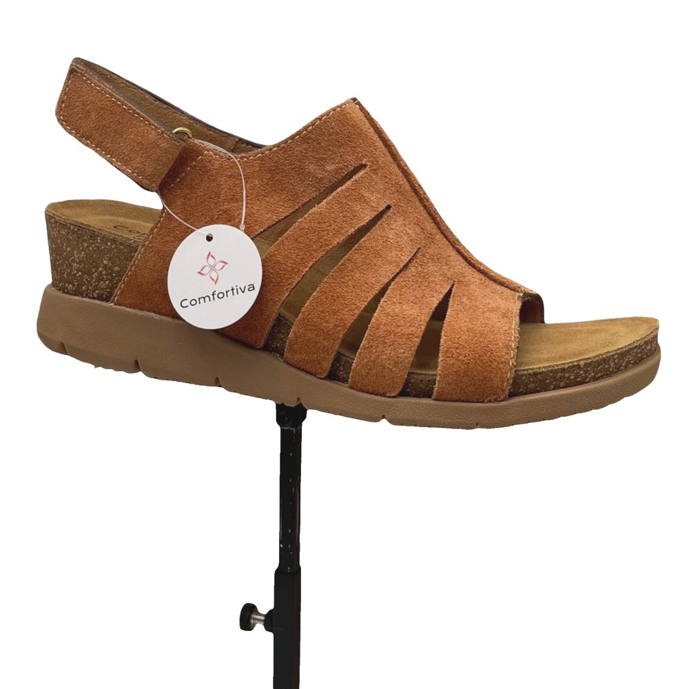 Comfortiva Women's Scottie Italian Suede Wedge Sandals Size 8 Luggage Brown